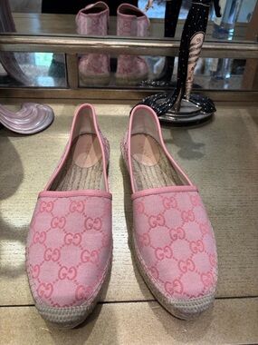 Gucci Pink GG Canvas Espadrille Flats